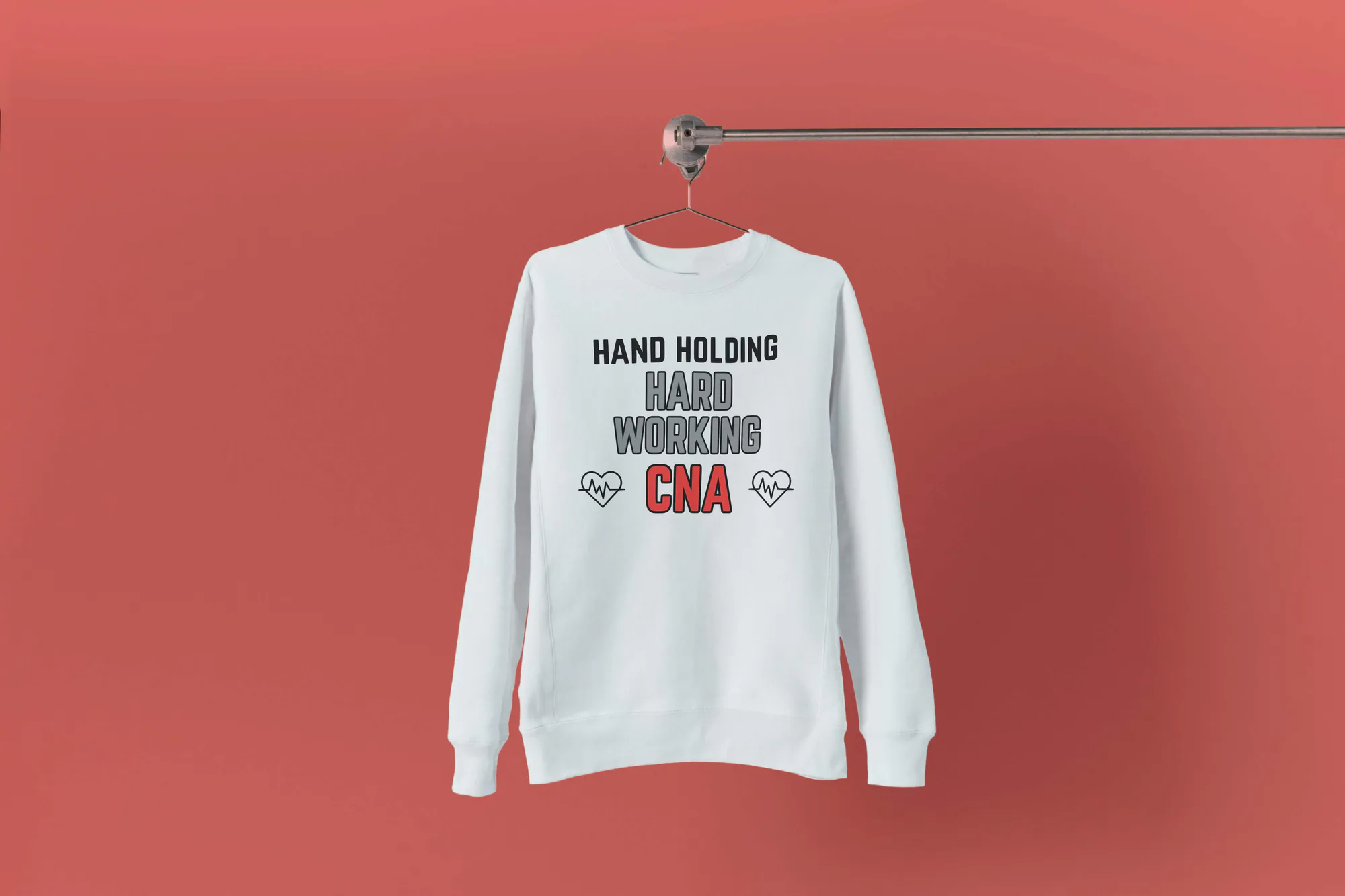 Hard working CNA crewneck with heartbeat artwork