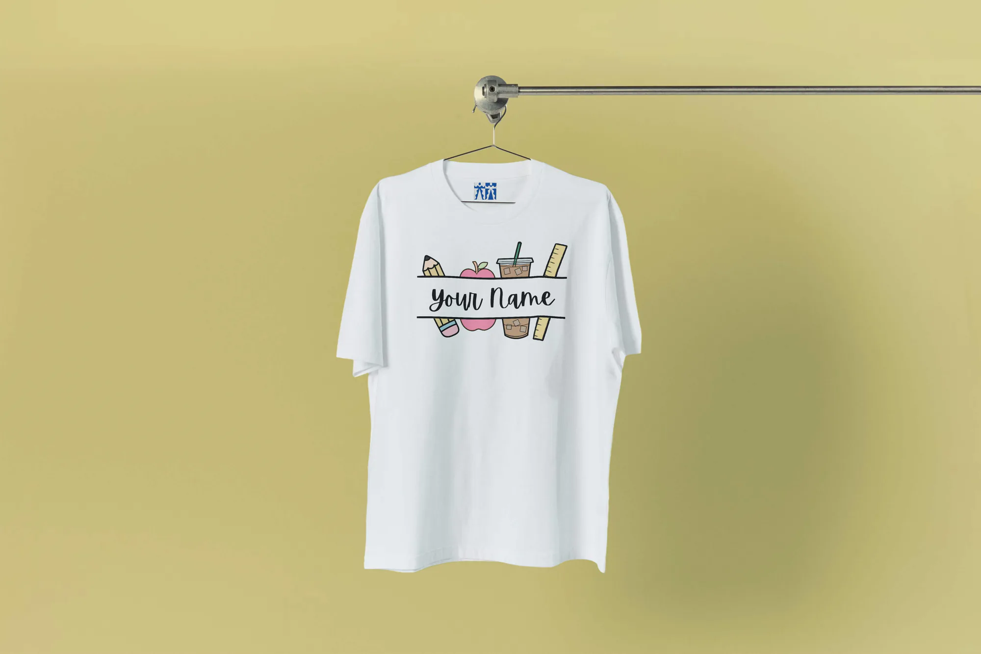 White custom teacher tee with a personalized name design